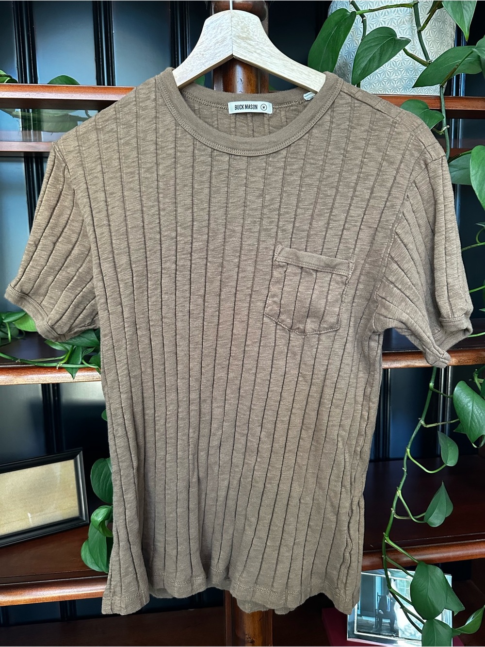 Buck Mason Women’s 100% Cotton Brown Ribbed Sweater Tee Size Medium